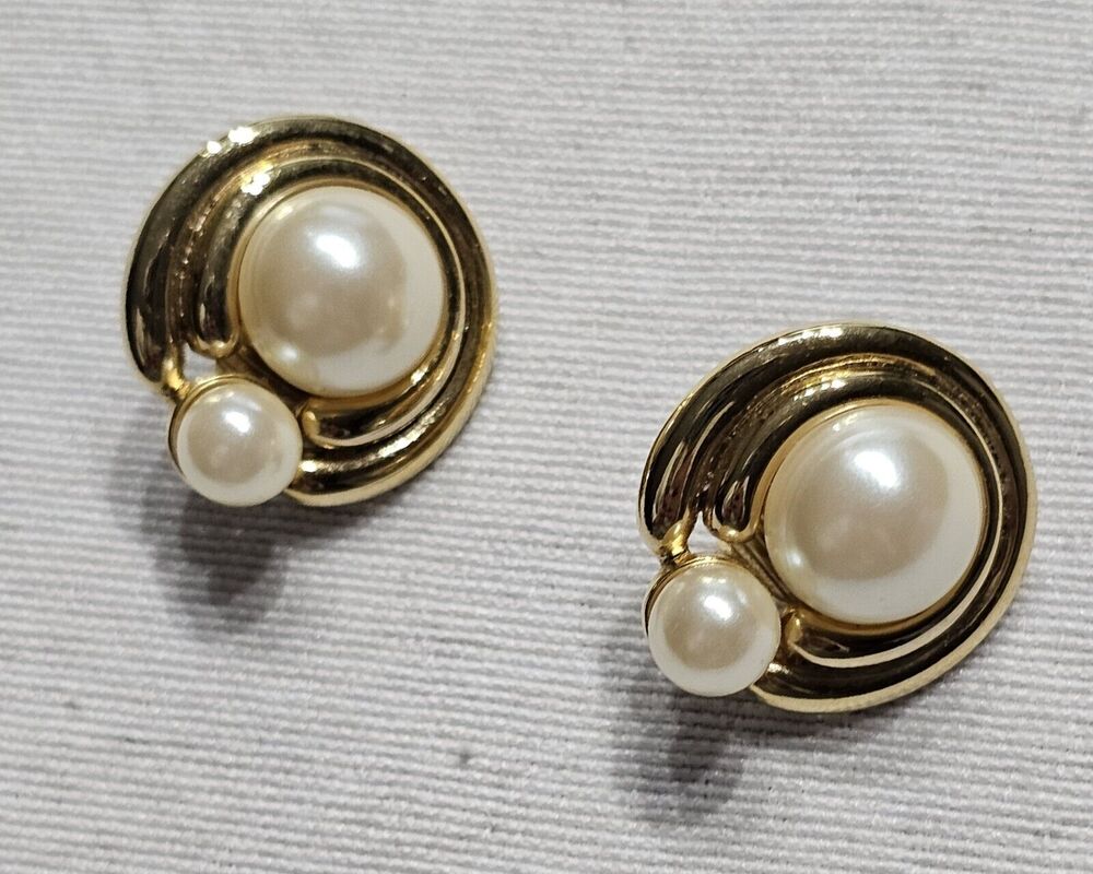 Marvella Vintage Faux Pearl Clip On Earrings Gold-Tone Double Pearl Rope